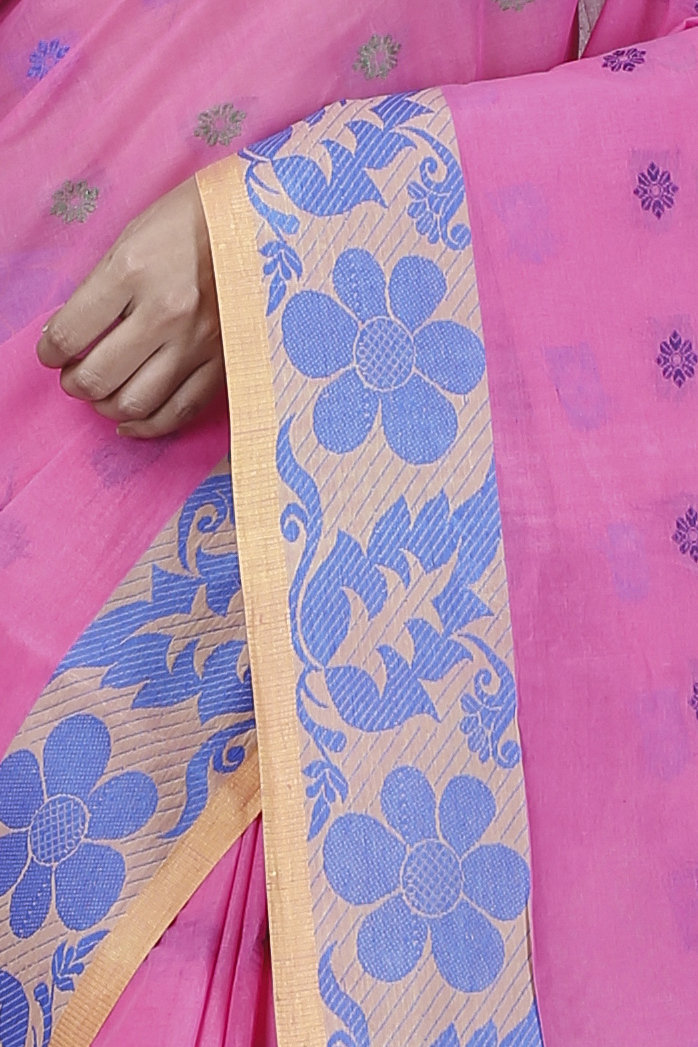 Pink Pure Cotton Ushi Tant Saree (1153)